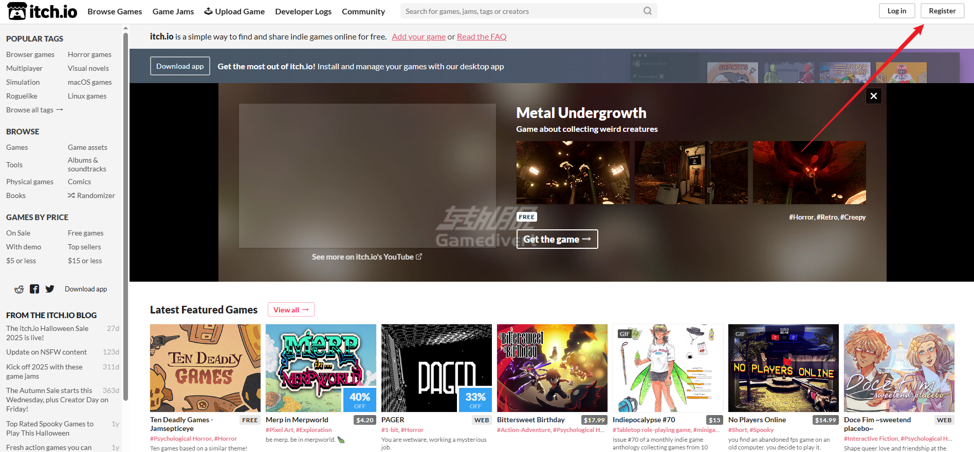 点击注册按钮 itch.io,itch.io教程,itch.io平台使用指南,itch.io注册教程,itch.io下载游戏,itch.io客户端使用,itch.io常见问题解答,itch.io如何访问,itch.io代购,itch.io平台介绍,itch.io游戏探索,itch.io下载速度优化